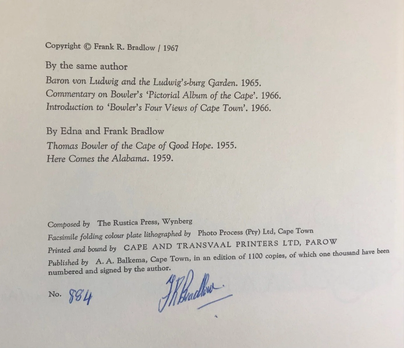 Thomas Bowler: His Life and Work by Frank R. Bradlow, Deluxe edition (1967)