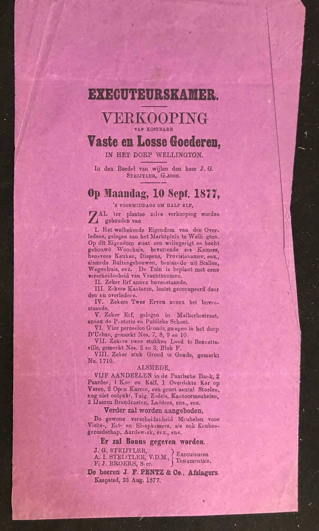 Western Cape Auctioneers Broadsides c.1880’s
