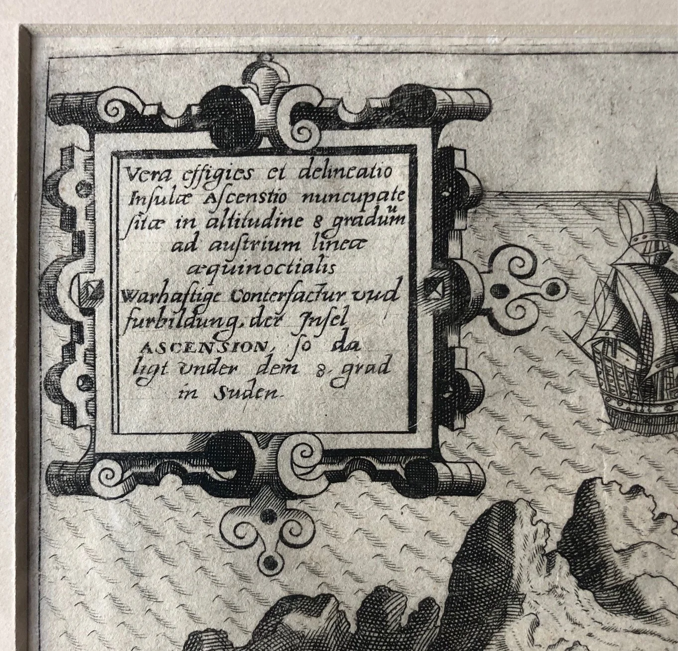 Engraving of Ascension Island, by Jan Huyghen van Linschoten (c.1598)