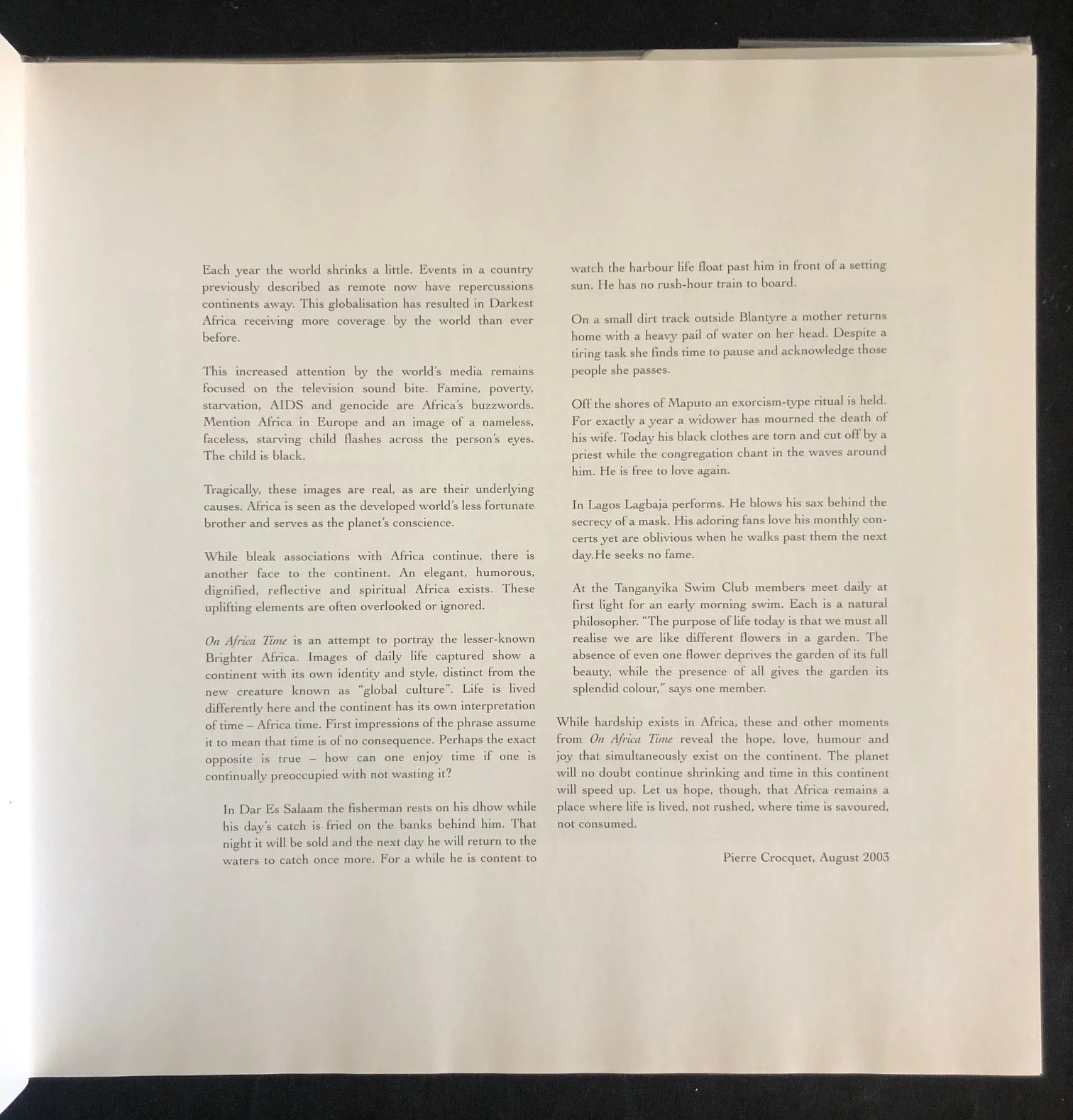 Fine-art photobook, On Africa Time by Pierre Crocquet, Signed (2003)