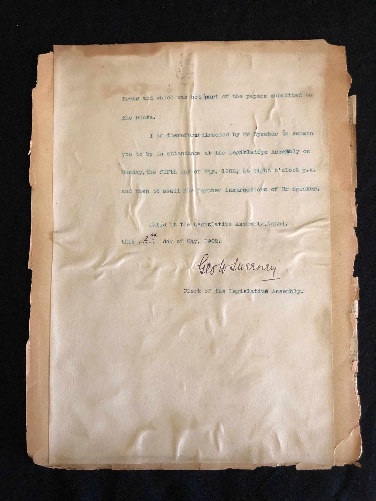 A Breach of Parliamentary Privilege ref: Treaty of Vereeniging 
31 May 1902