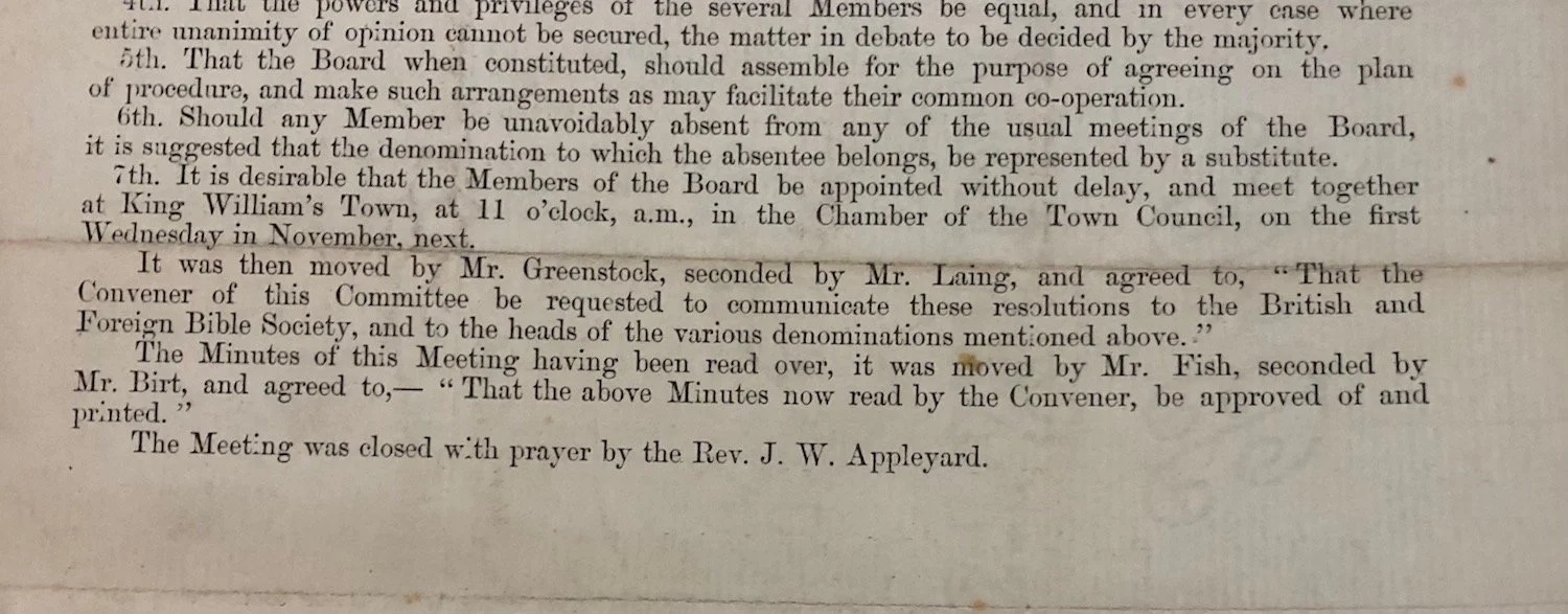Xhosa Language: printed minutes dated September 30th, 1868.
