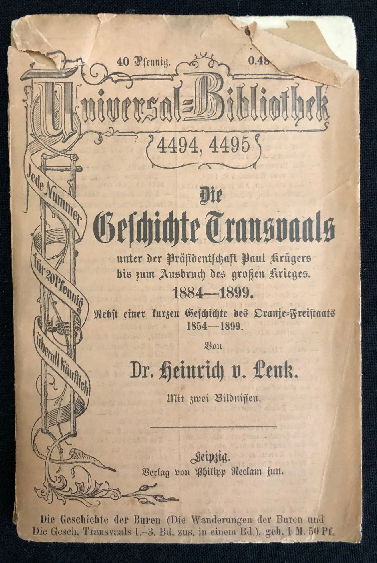 Die Geschichte Transvaals by Dr. Heinrich von Lenk (c.1902) R1,000
