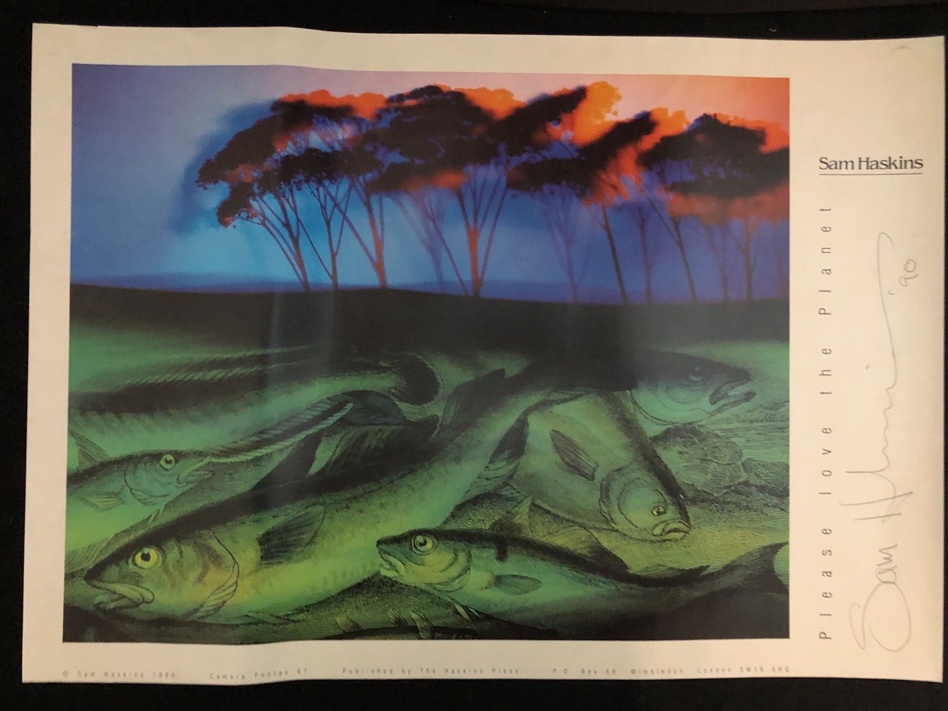 “Please Love the Planet” poster, signed by Sam Haskins (1990)