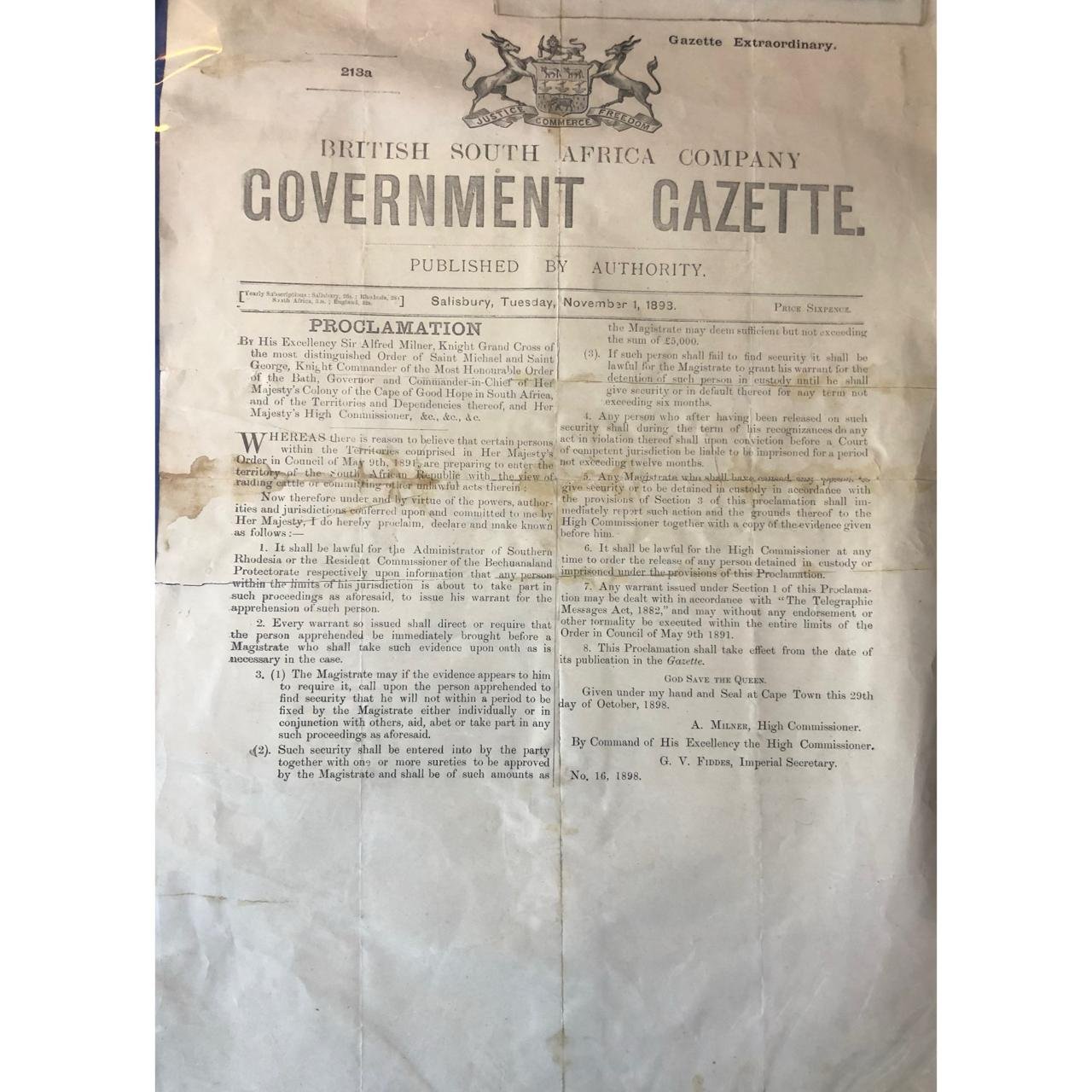 Cattle Rustling BSAC (Rhodesia) Broadside 1898 R1,000