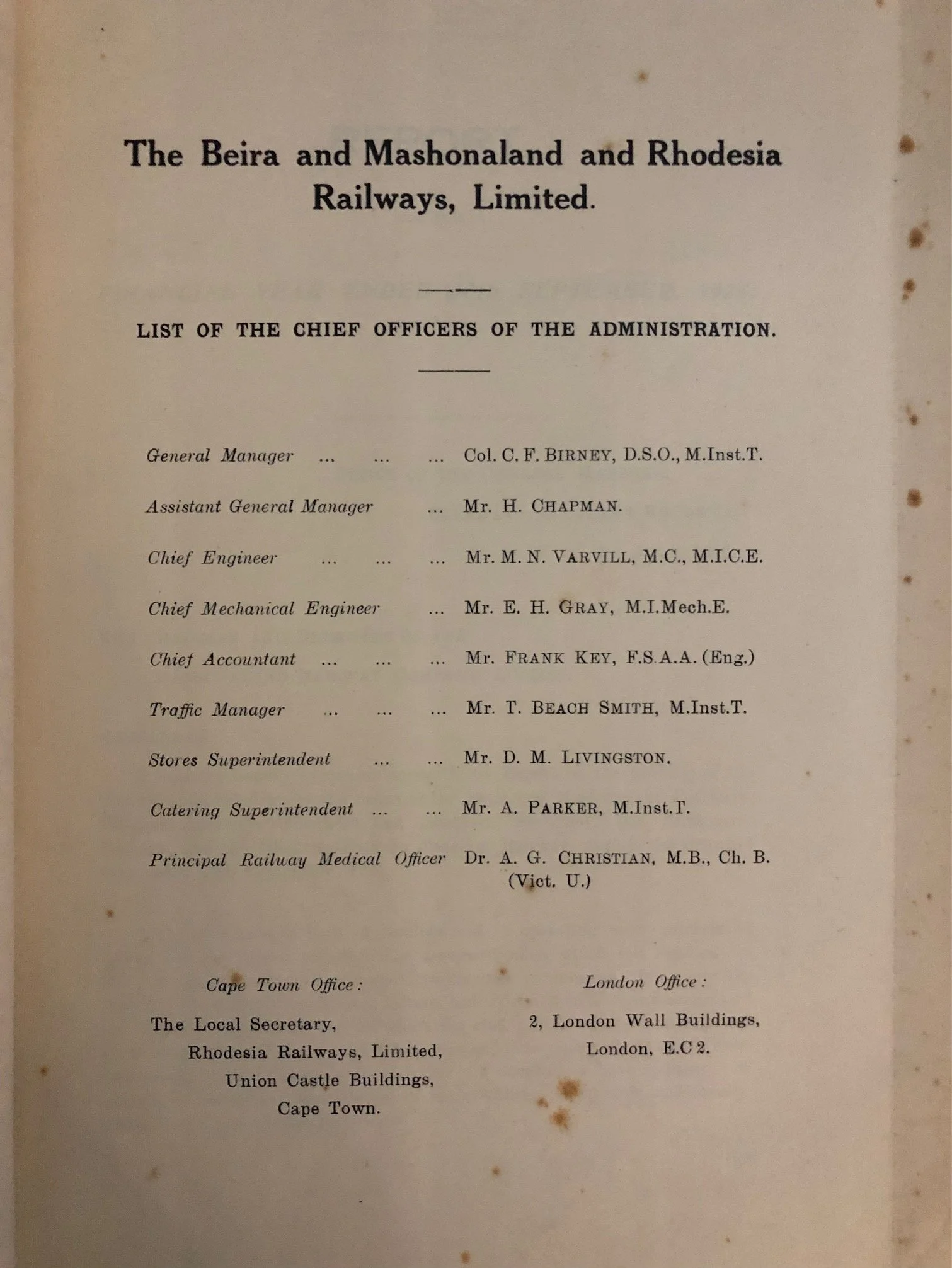 The Report of the Railway - Beira, Mashonaland and Rhodesia, large foldout map (1926)