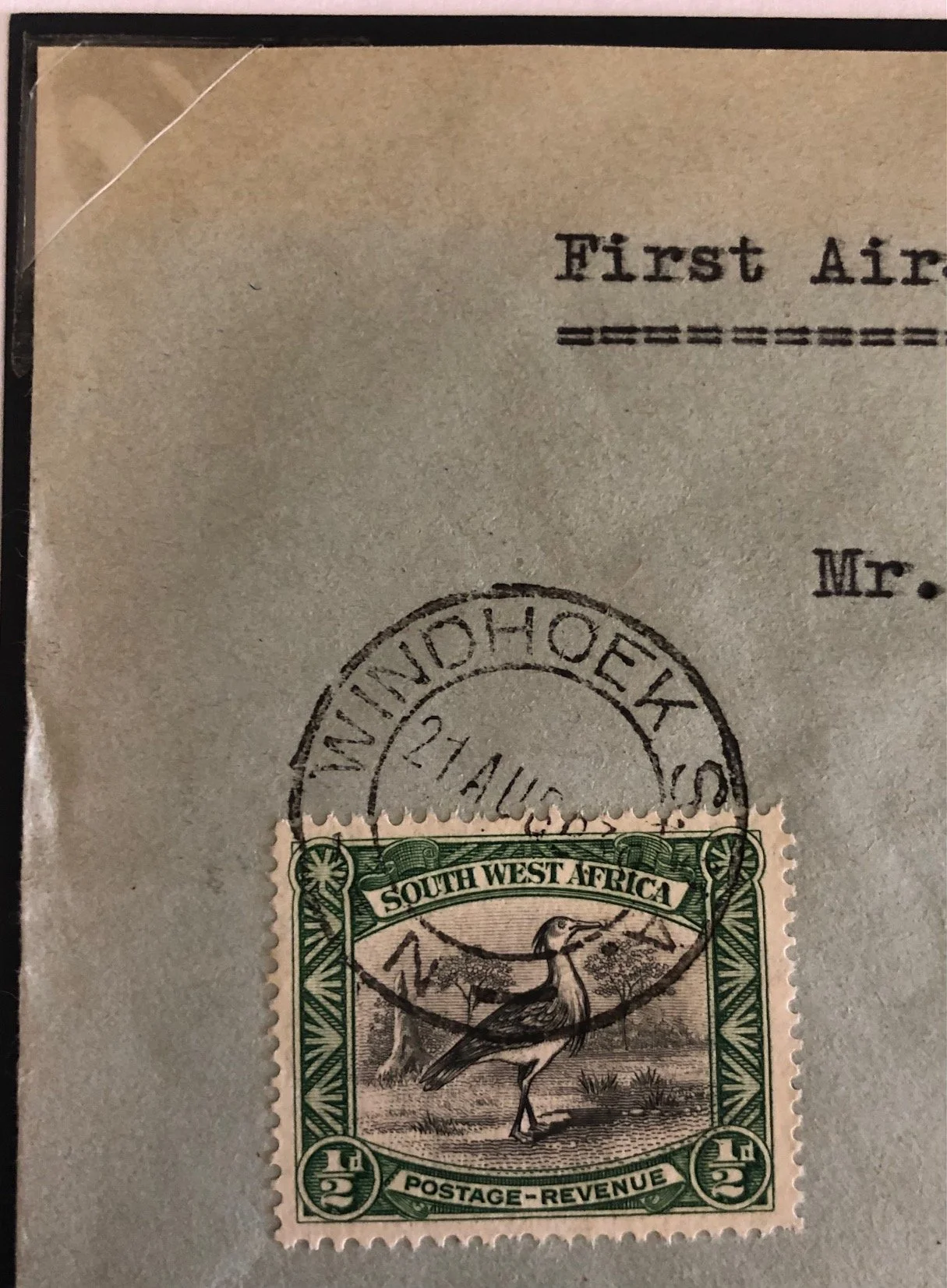 Cape Town- Luana. First Day Airmail Cover with Native counter canceller (1939)