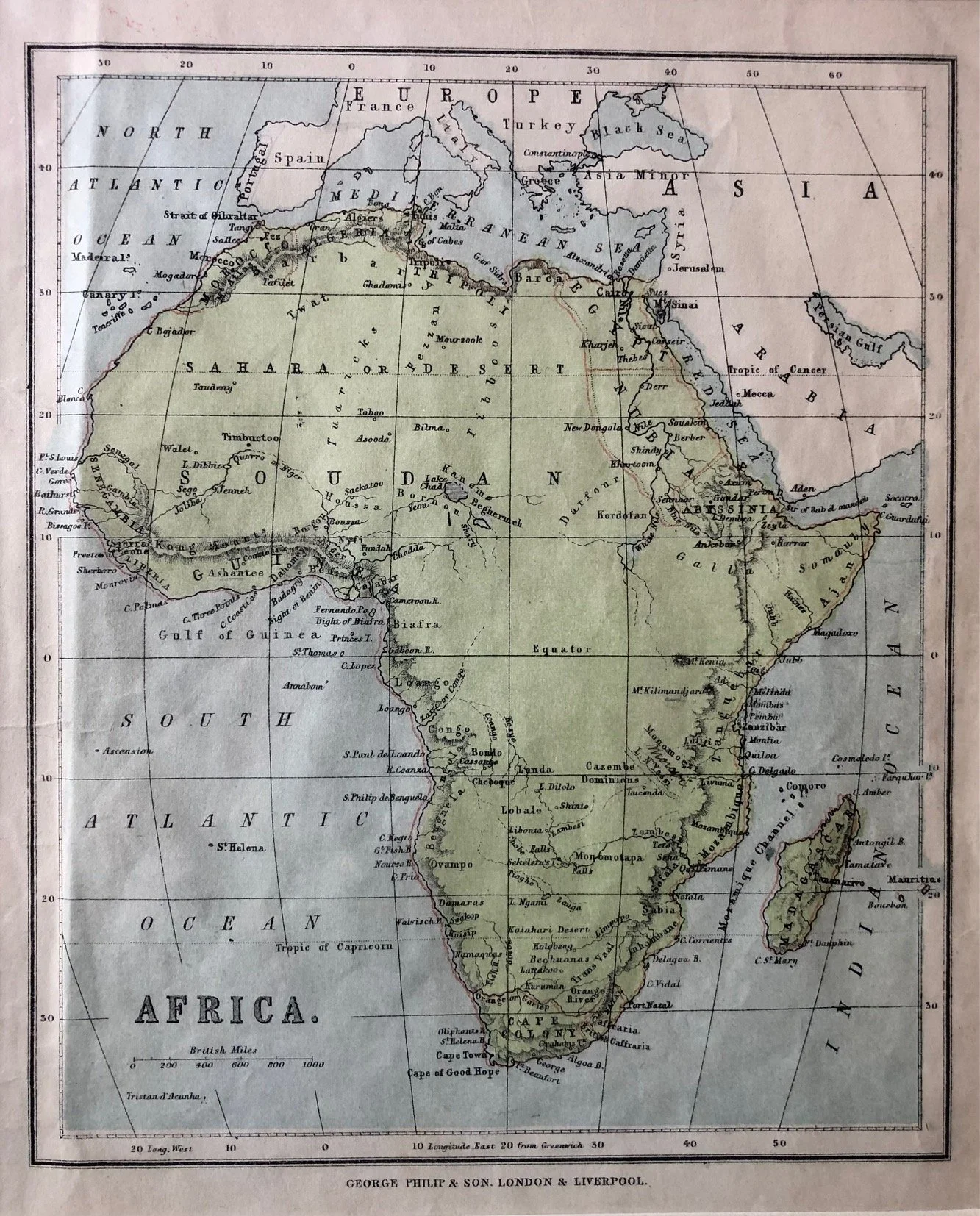 Map of Africa published by George Philip & Son (c.1890)