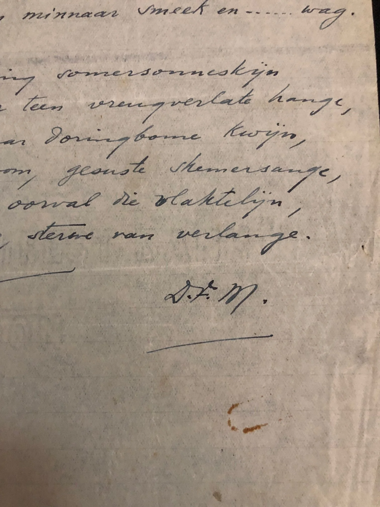Manuscript Poem, "Wag" (Wait). By Prof. Daniël François Malherbe (c.1920) 