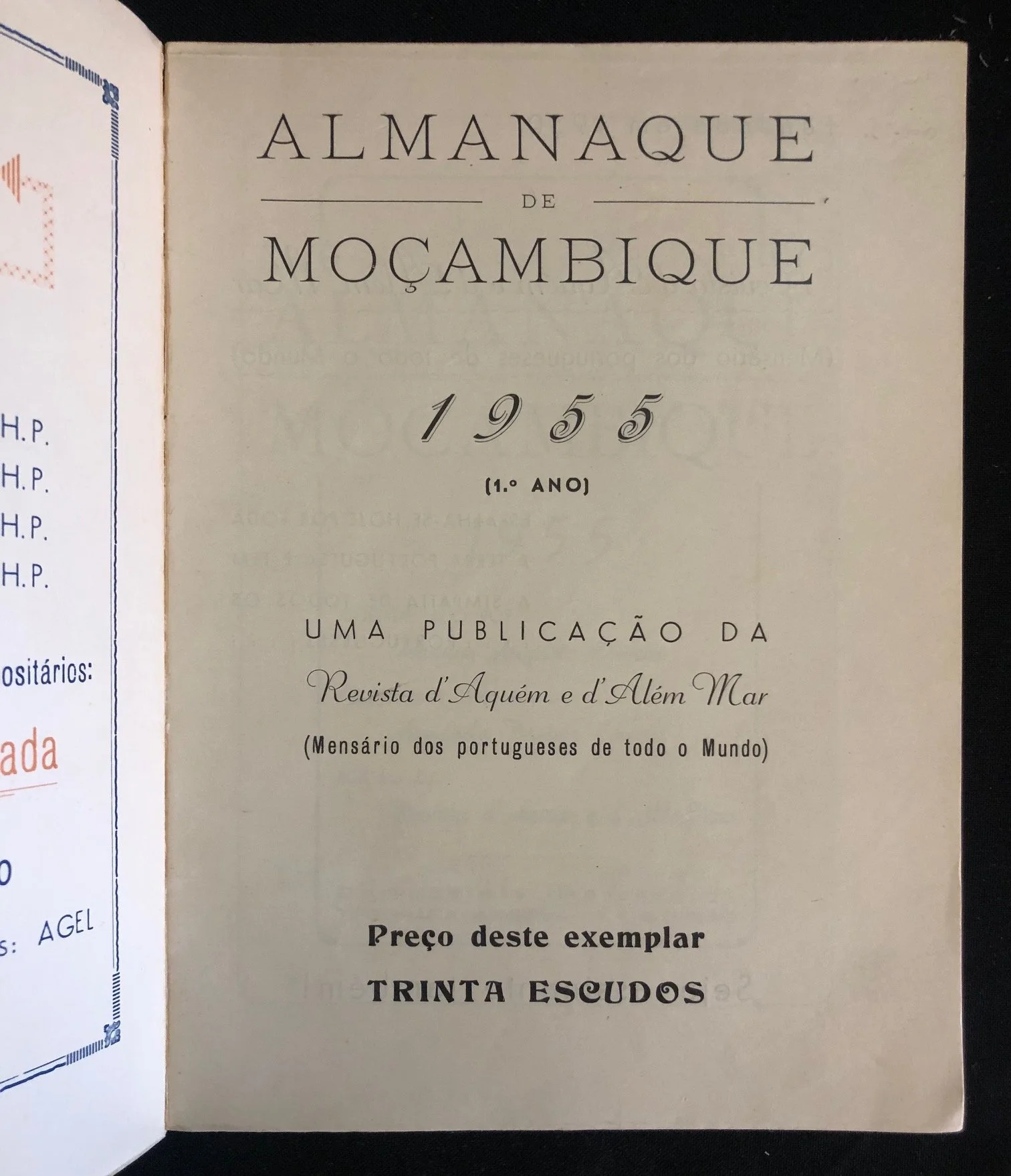 The Almanaque de Moçambique 1955, (1.º Ano) First issue.