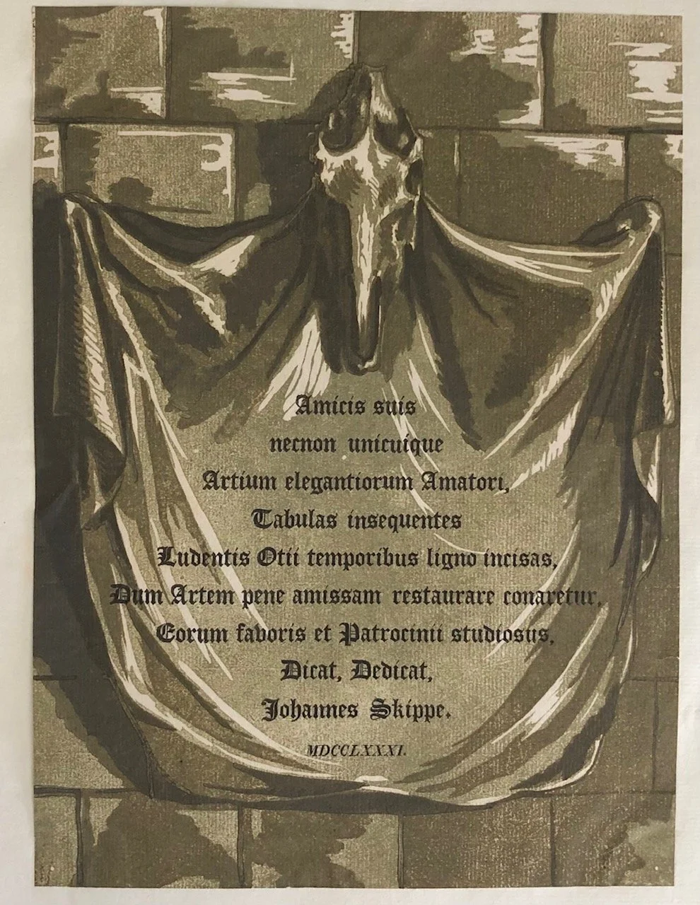 "To his friends and to every lover of the more elegant arts, John Skippe dedicates these remaining plates, cut in wood during times of playful leisure, while he attempted to restore an art that was almost lost. 1781."