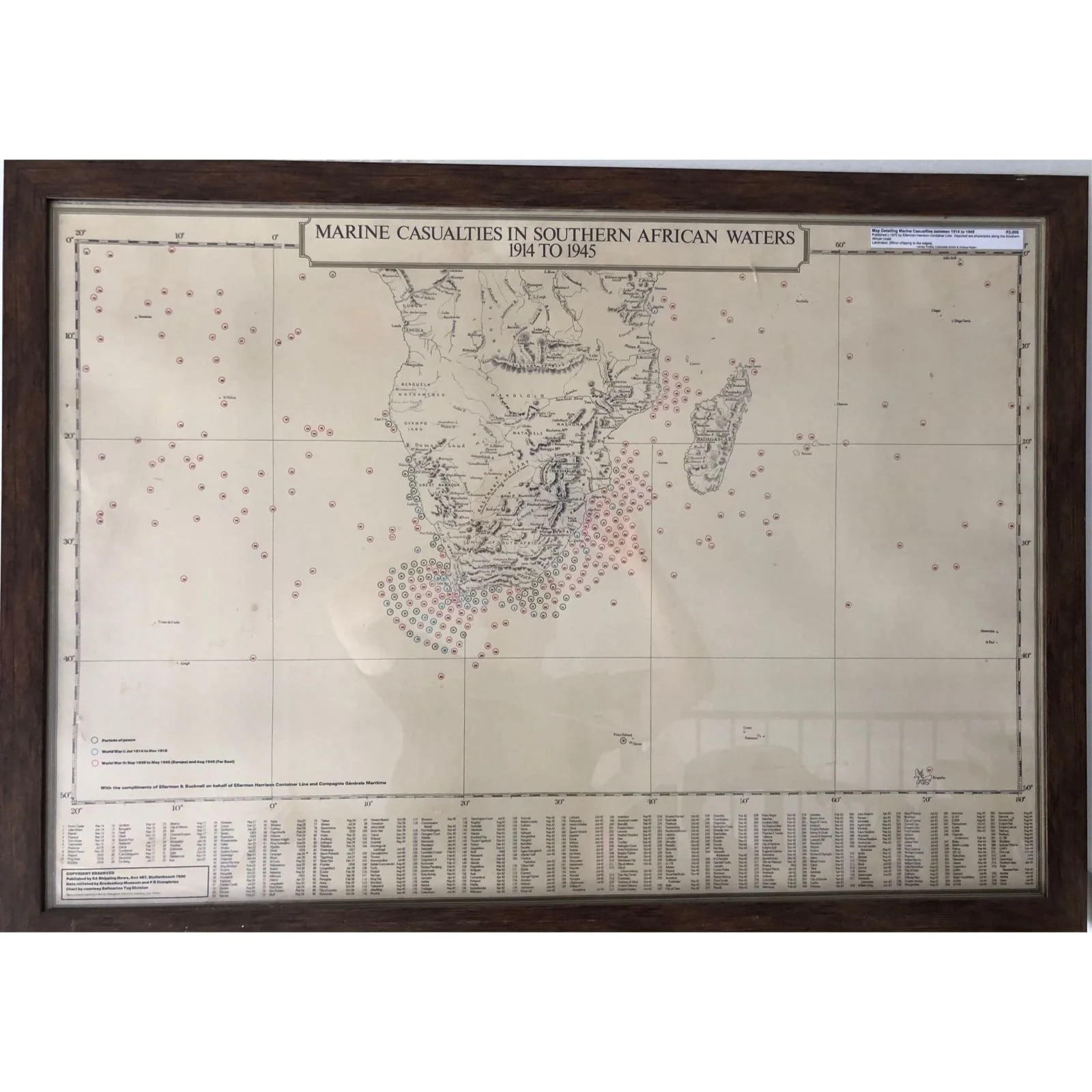 Map Detailing Marine Casualties between 1914 to 1945 R3,500