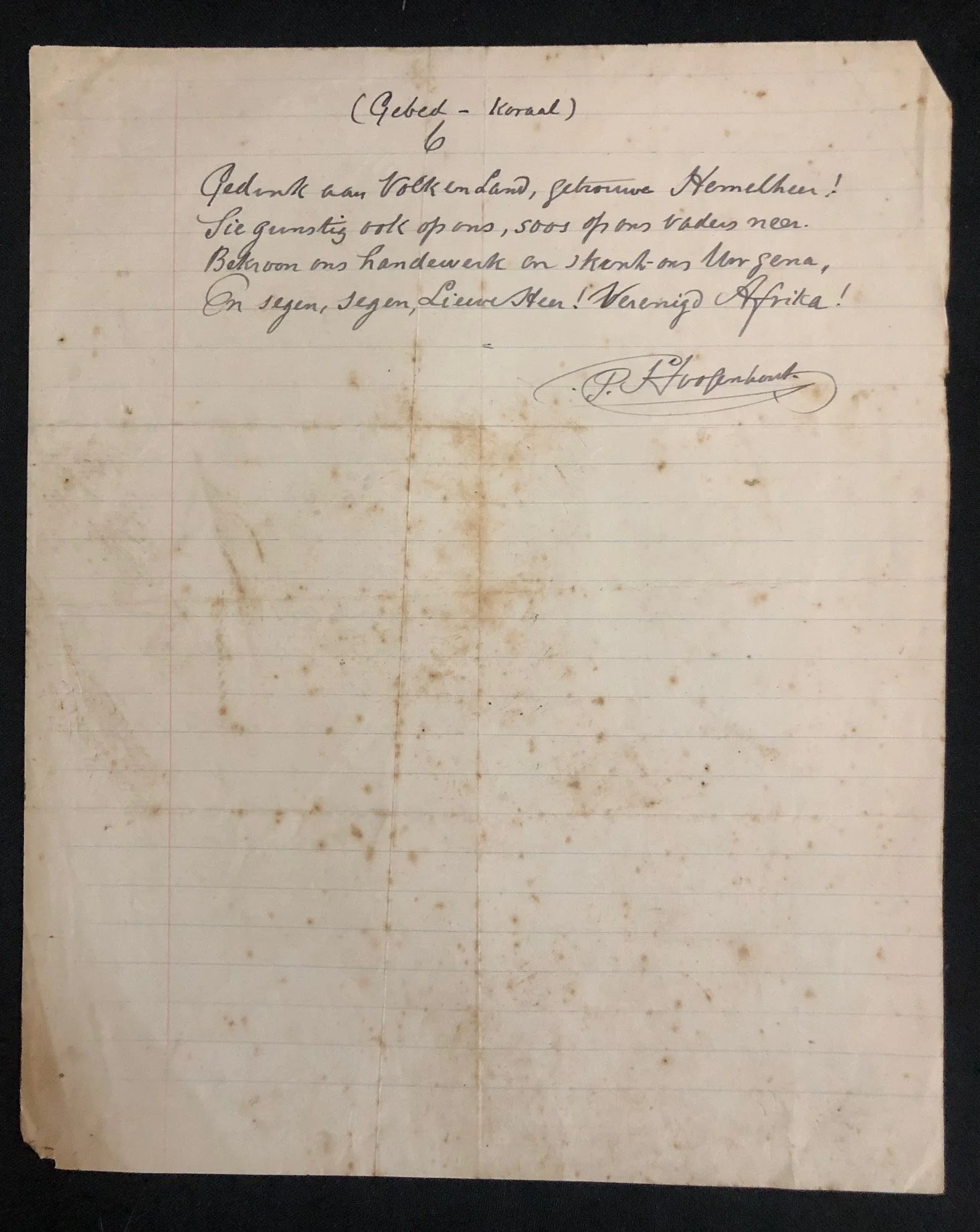 "Ons Toekomstige Volkslied" (Our Future National Anthem), with lyrics by C.P. Hoogenhout (c.1920)