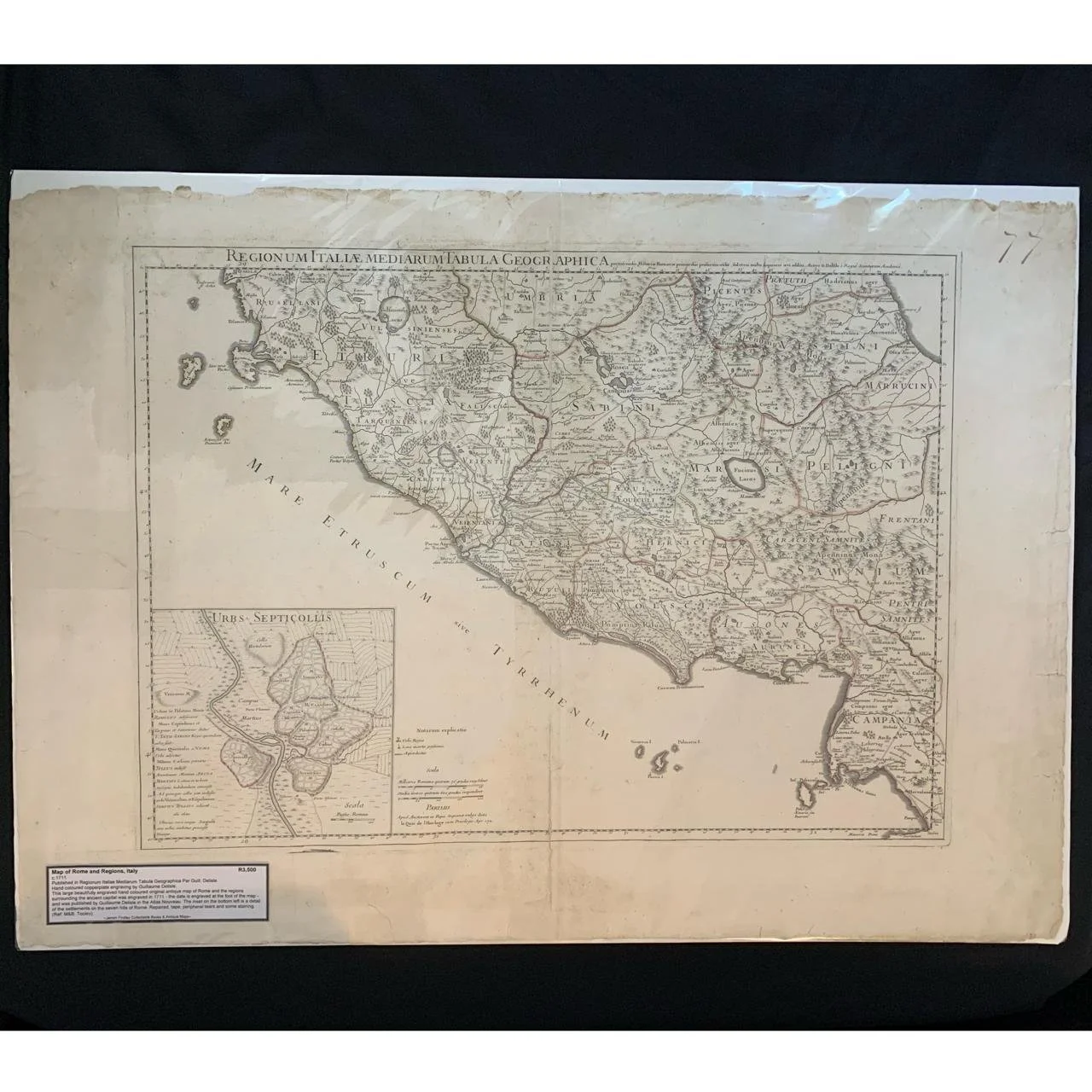 Map of Rome and Regions, Italy (1711) R3,500