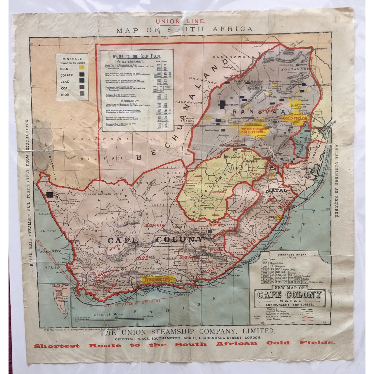 Union Line Map of South Africa (1889) R2,500