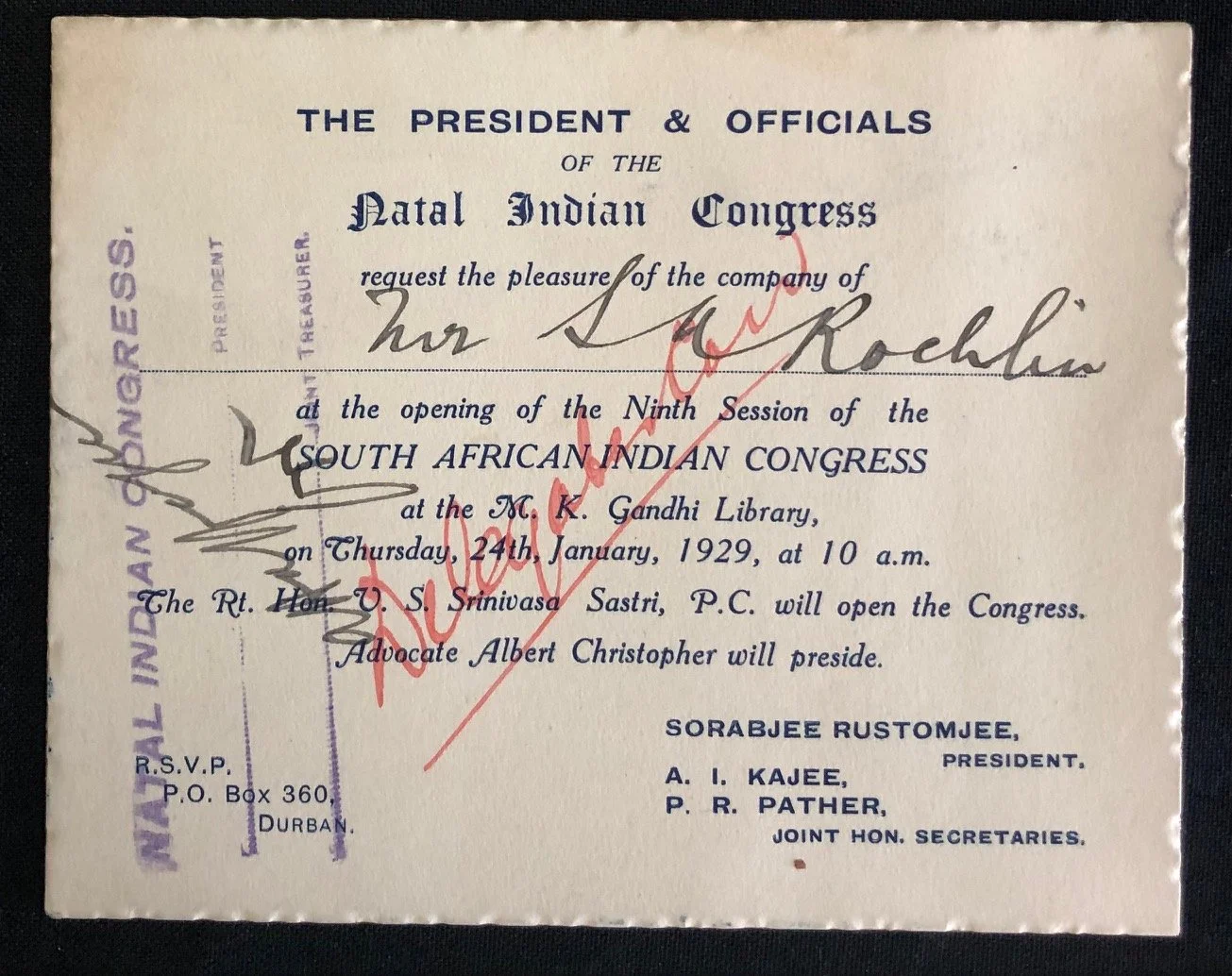 Natal Indian Congress Ephemera c.1928. (4)