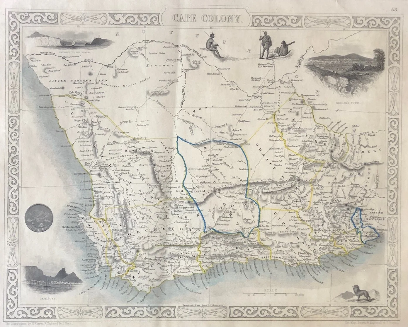 Original hand coloured engraving: Map of The Cape Colony (1851)