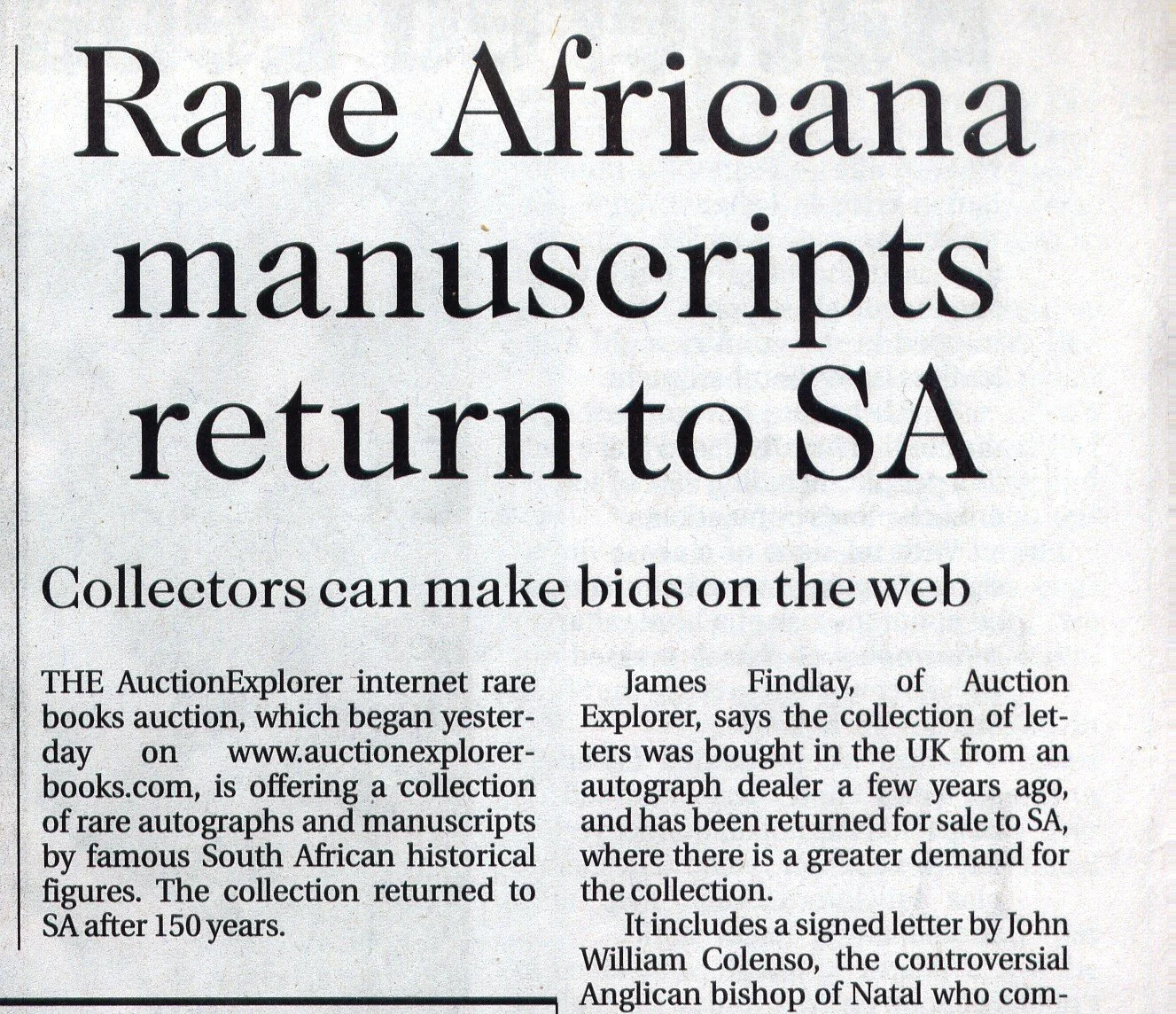 James Findlay appearing in Business Day 21 July 2006