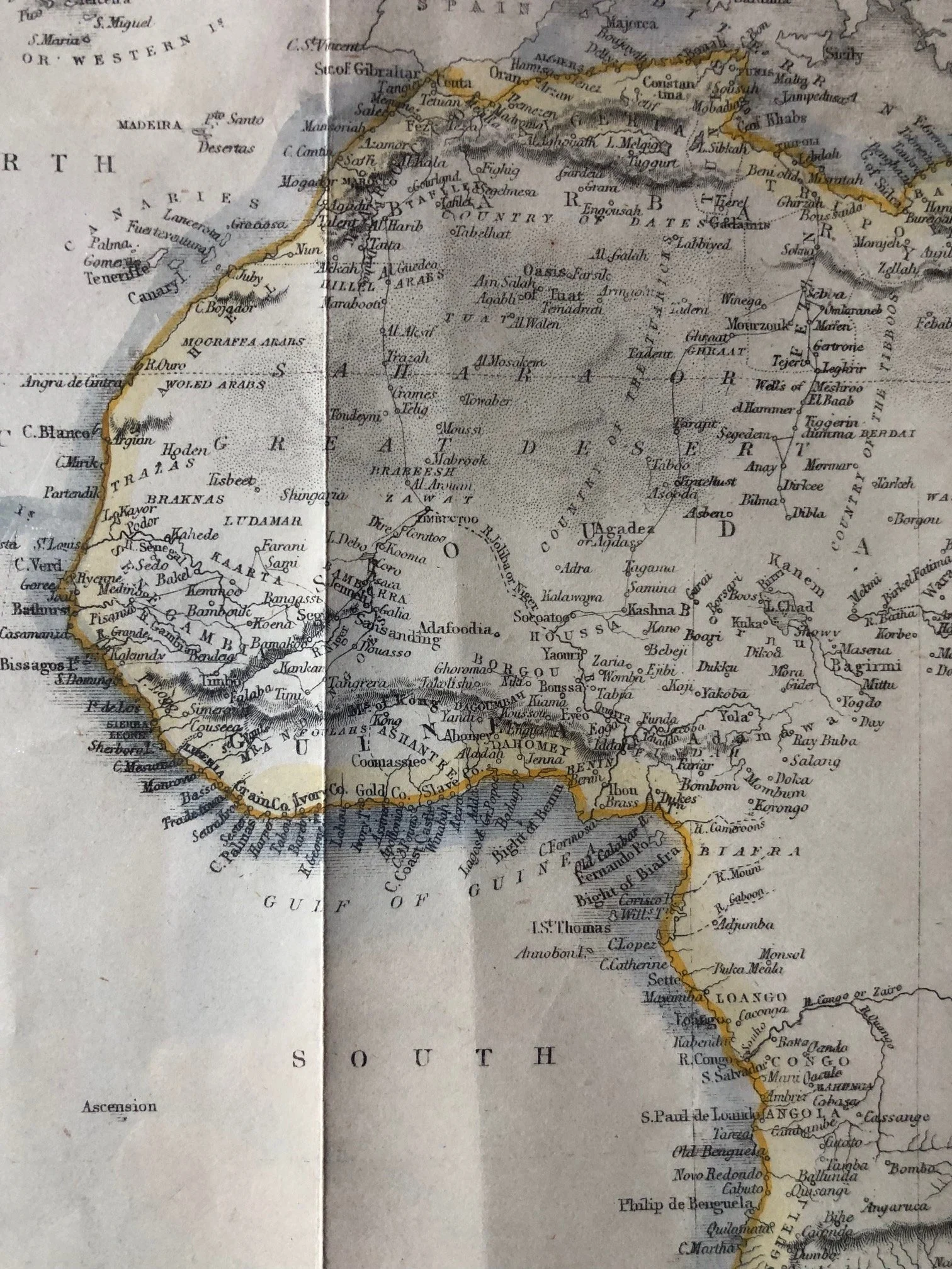 Kong Mountains Map of Africa engraved by John Rapkin (c.1850)