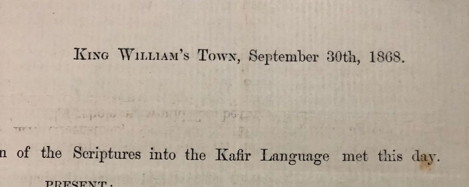 Xhosa Language: printed minutes dated September 30th, 1868.