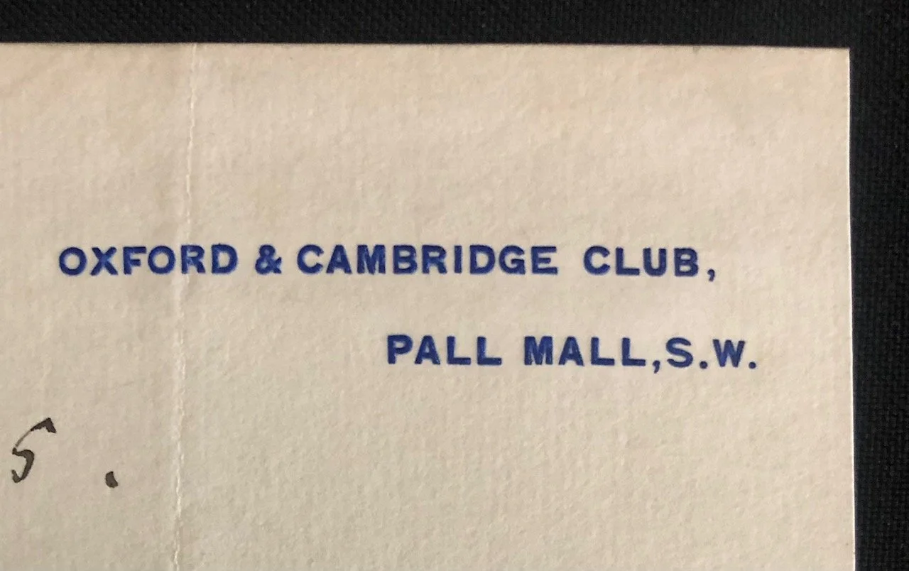 Letter of Acceptance to The Oxford & Cambridge Club on Pall Mall (1935)