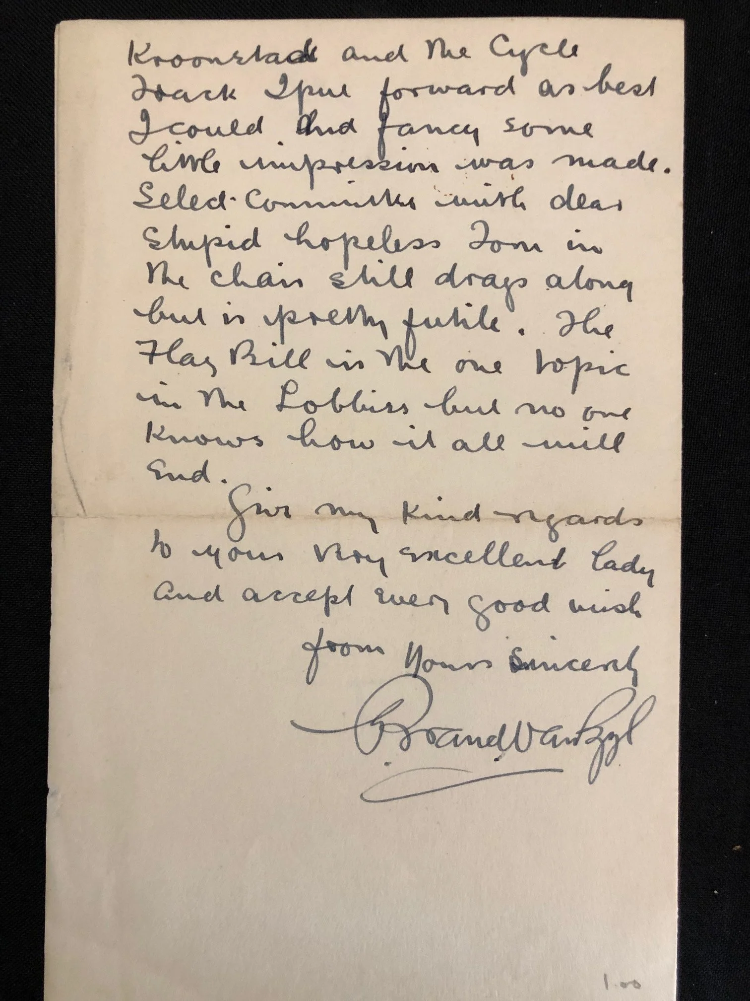 Letter by Brand van Zyl, Member of Parliament for the South African Party (SAP). Ref: The Explosive "Flag Bill" Crisis of 1927