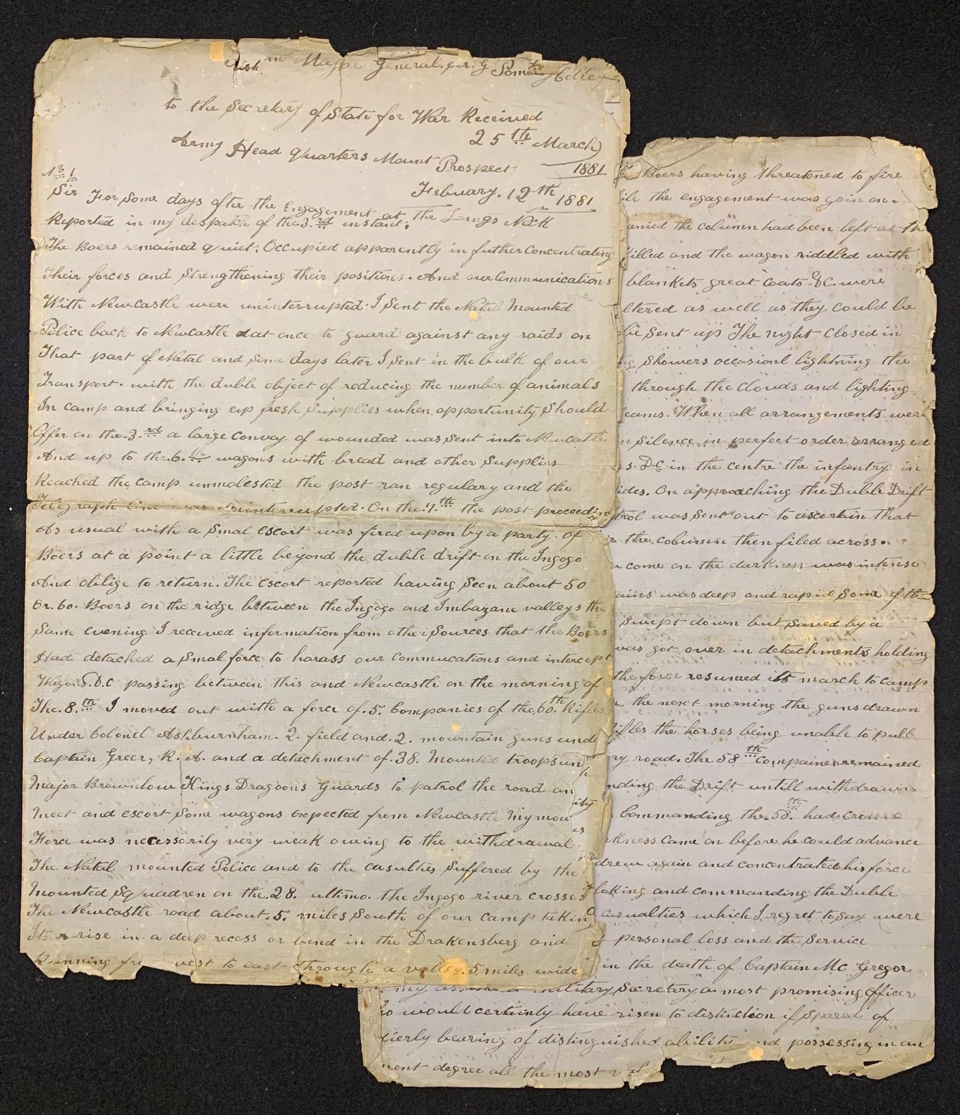 Clerical copy of the Battle of Laing's Nek
