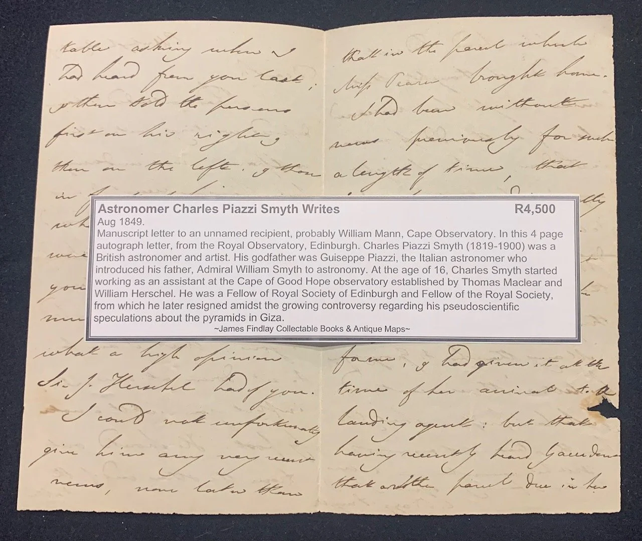 Letter from Astronomer Charles Piazzi Smyth (1849)