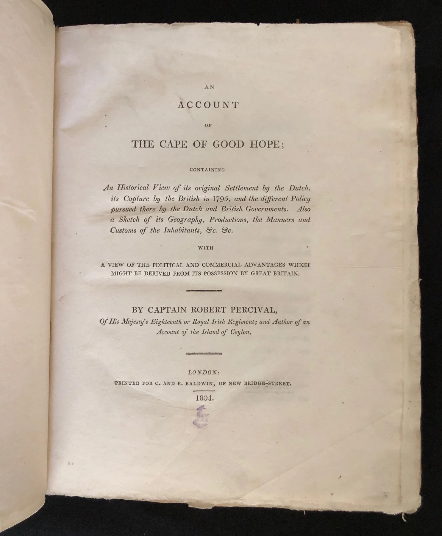 Captain Robert Percival’s An Account of the Cape of Good Hope (1804)