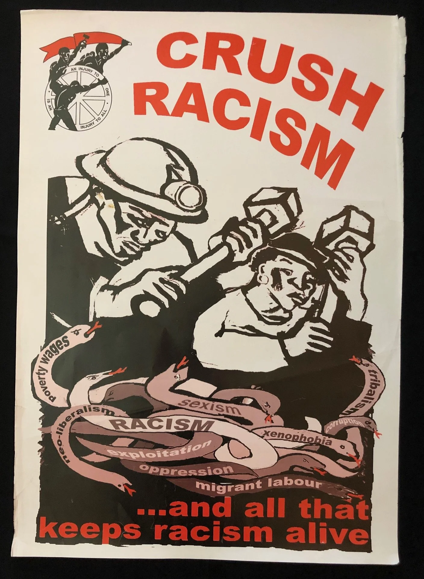 Original Anti-Apartheid Poster: Crush Racism c.1989