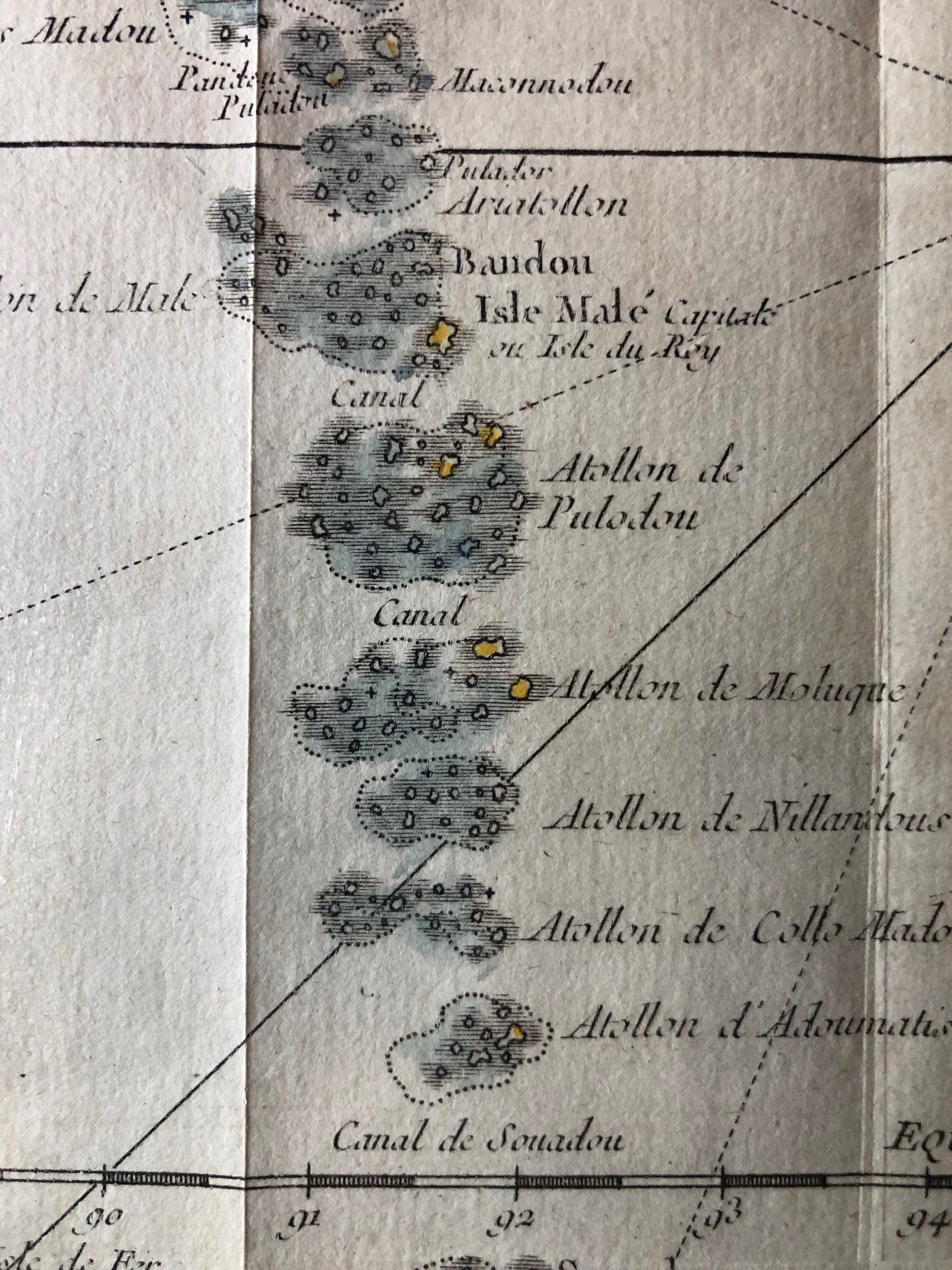 "Carte des Isles Maldives" by Jacques-Nicolas Bellin (1750)