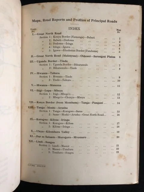 Tanganyika Territory: Maps, Road Reports and Profiles of Principal Roads compiled by the Public Works Department in 1940