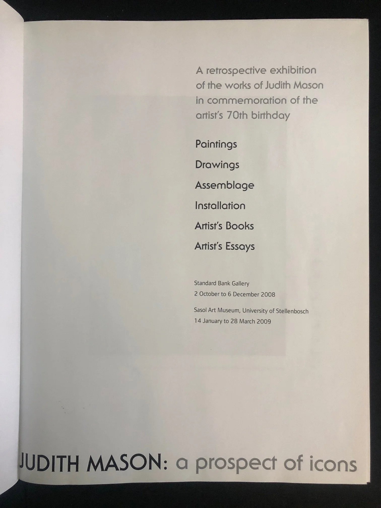Judith Mason: A Prospect of Icons. 2009. Inscribed