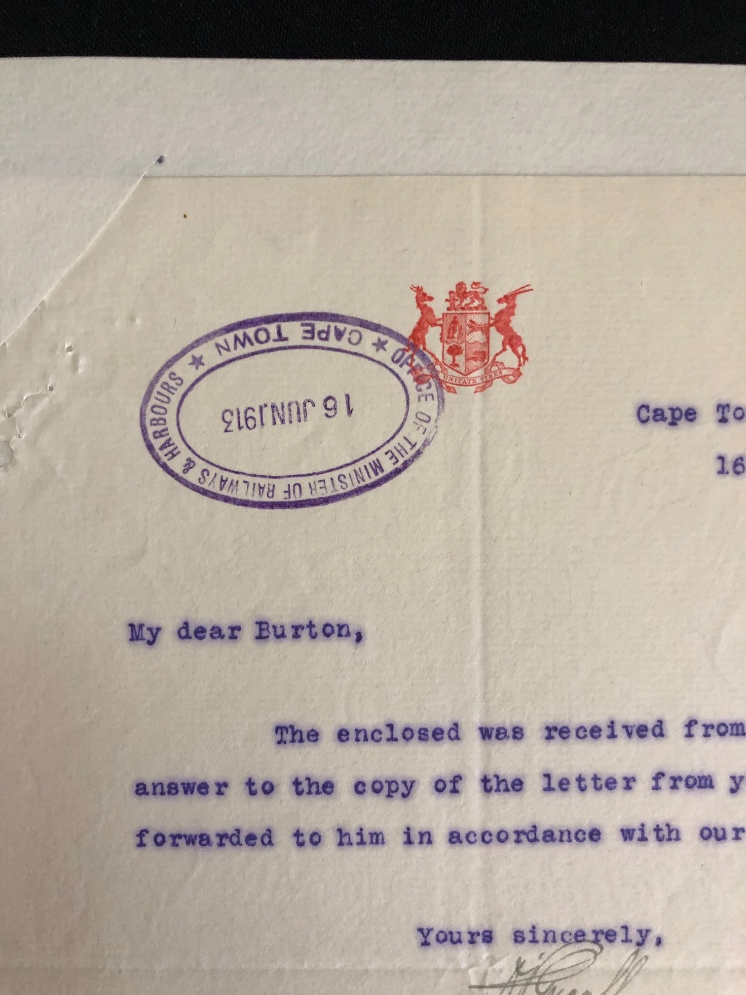 Letter signed by Sir David Pieter de Villiers Graaff, 1913 (Written during the white miners' strike)
