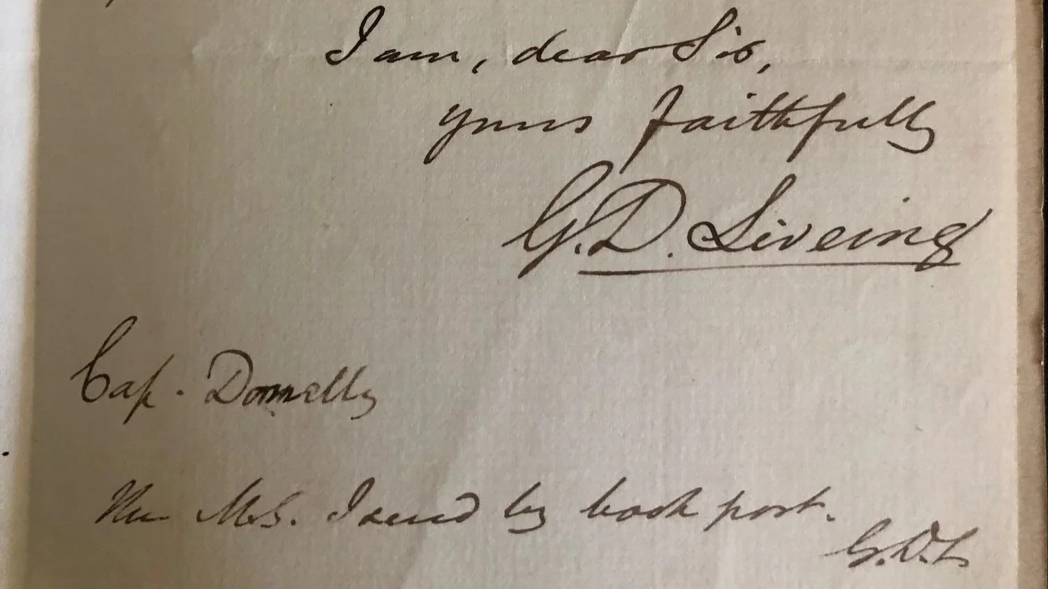 Letter from Scientist, George Downing Liveing to Capt. Donnelly of the Royal Engineers (1863)
