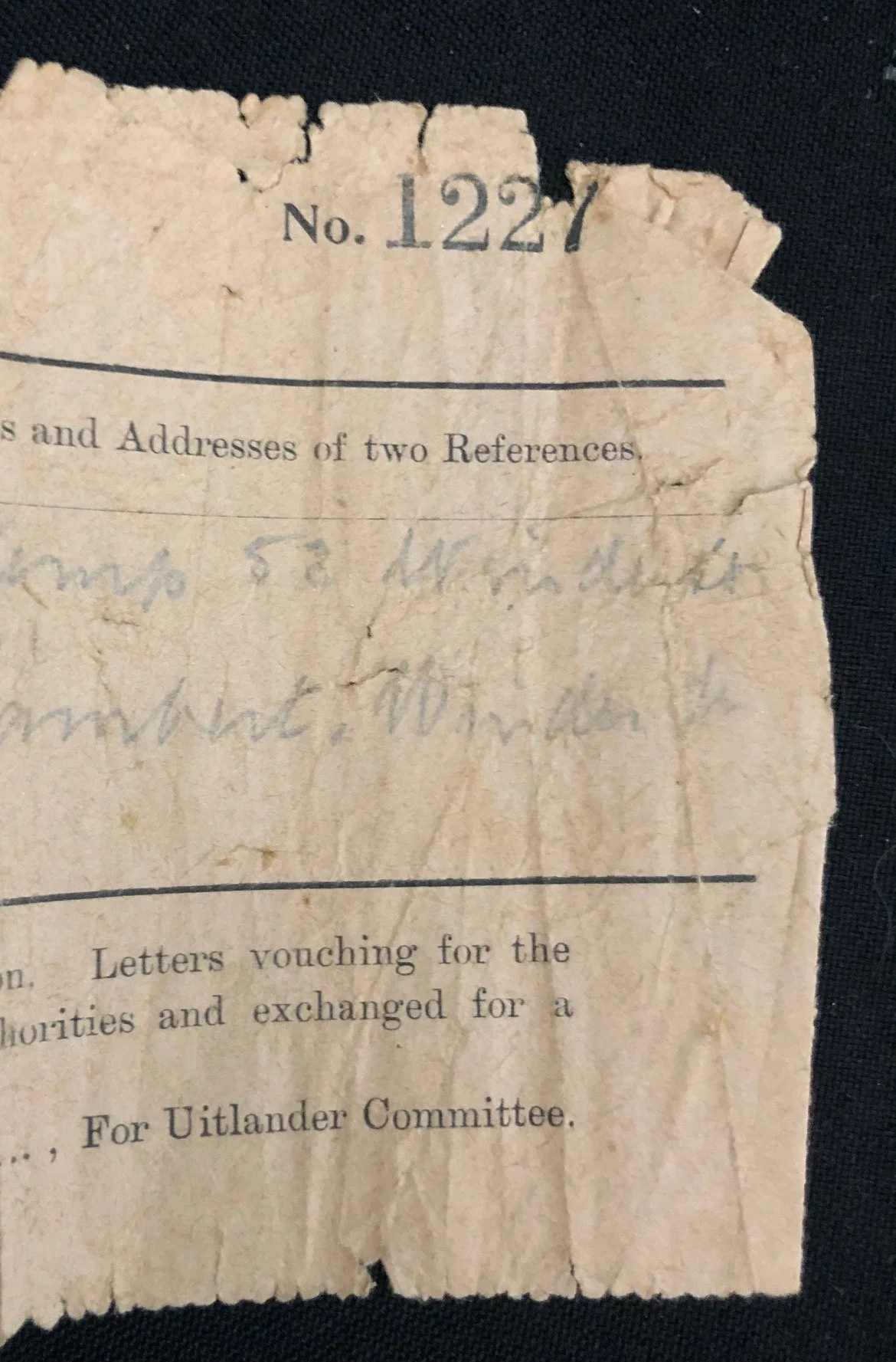 Anglo-Boer War refugee document