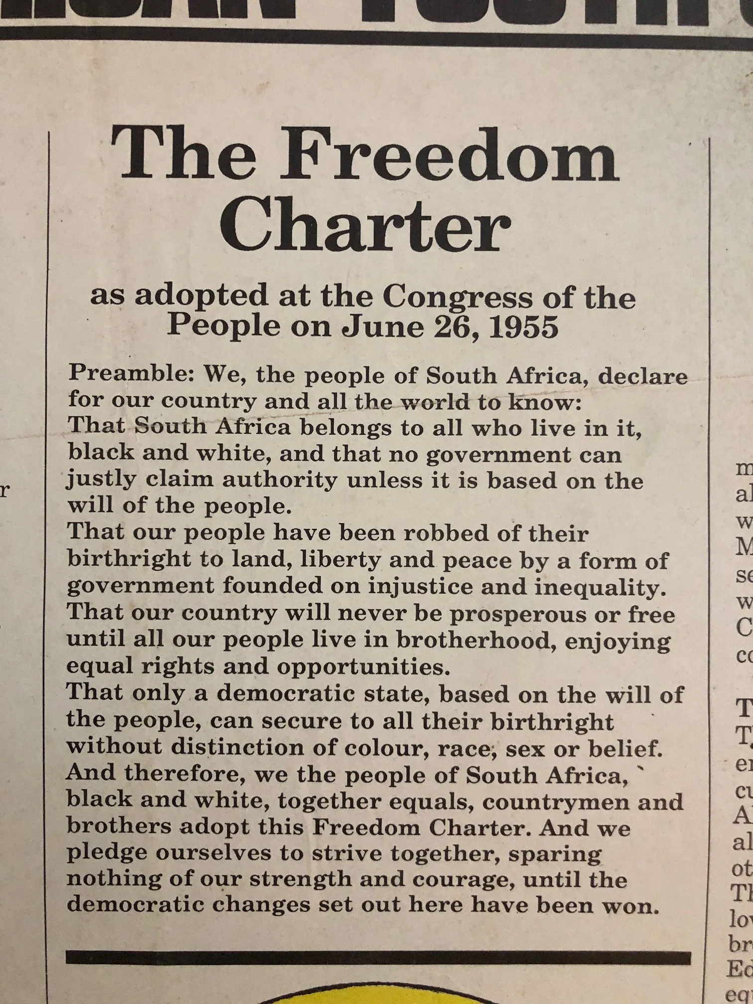 Banned Poster: Freedom Charter Issued by the South African Youth Congress (SAYCO) c.1989