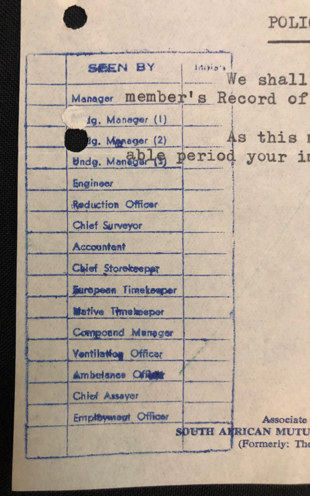 South African Mutual Life Assurance Society. Apartheid Interest 1958