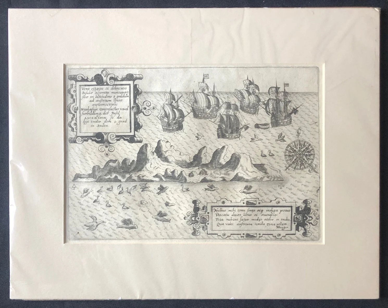 Engraving of Ascension Island by Jan Huyghen van Linschoten (c.1598) R3,000