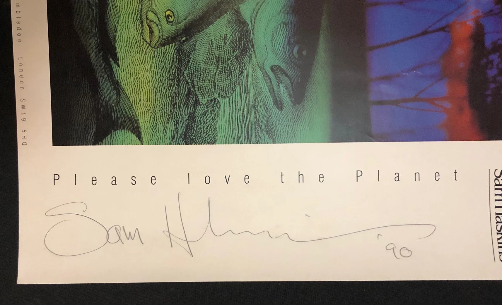 “Please Love the Planet” poster, signed by Sam Haskins (1990)