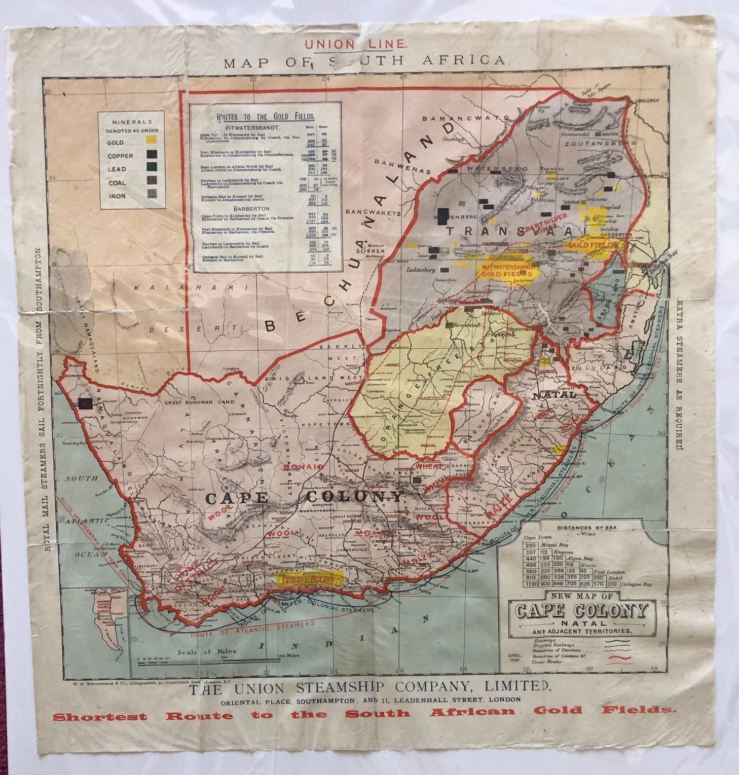 Union Line Map of South Africa (1889)