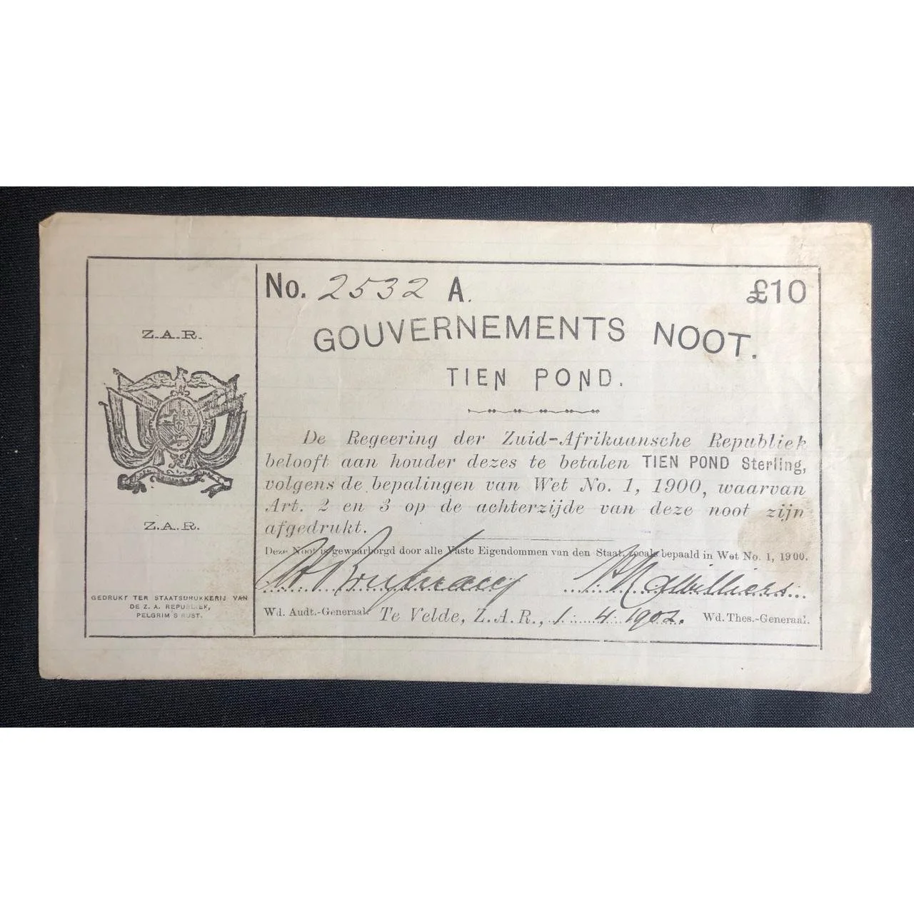 ZAR Tien Pond Noot (1902) R1,500