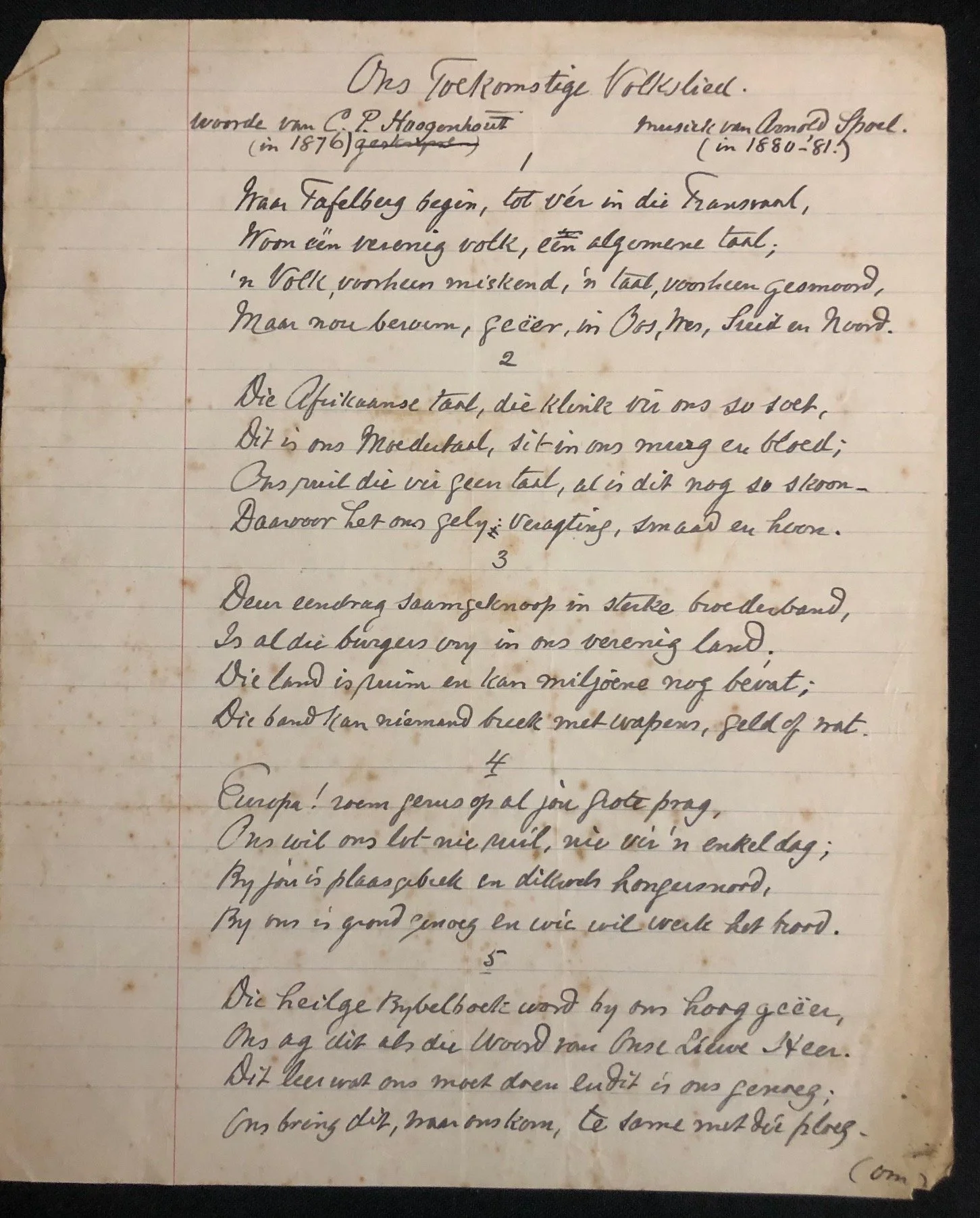 "Ons Toekomstige Volkslied" (Our Future National Anthem), with lyrics by C.P. Hoogenhout (c.1920)