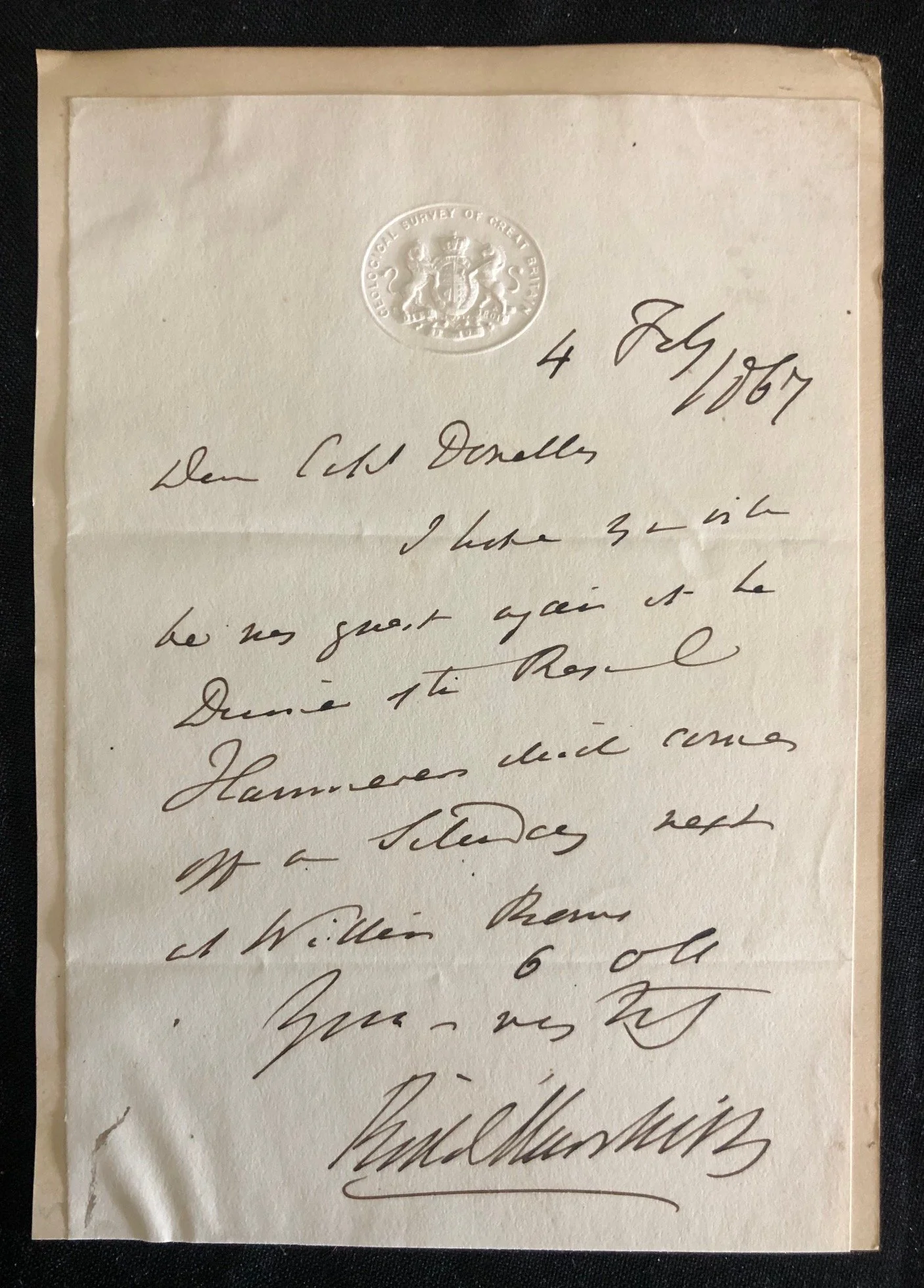 Manuscript Letter, Geologist: Sir Roderick Impey Murchison (1867)