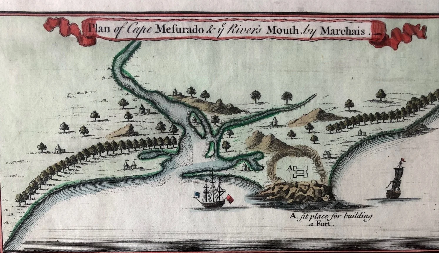 Original, antique map of Cape Mesurado, Liberia printed in c.1745