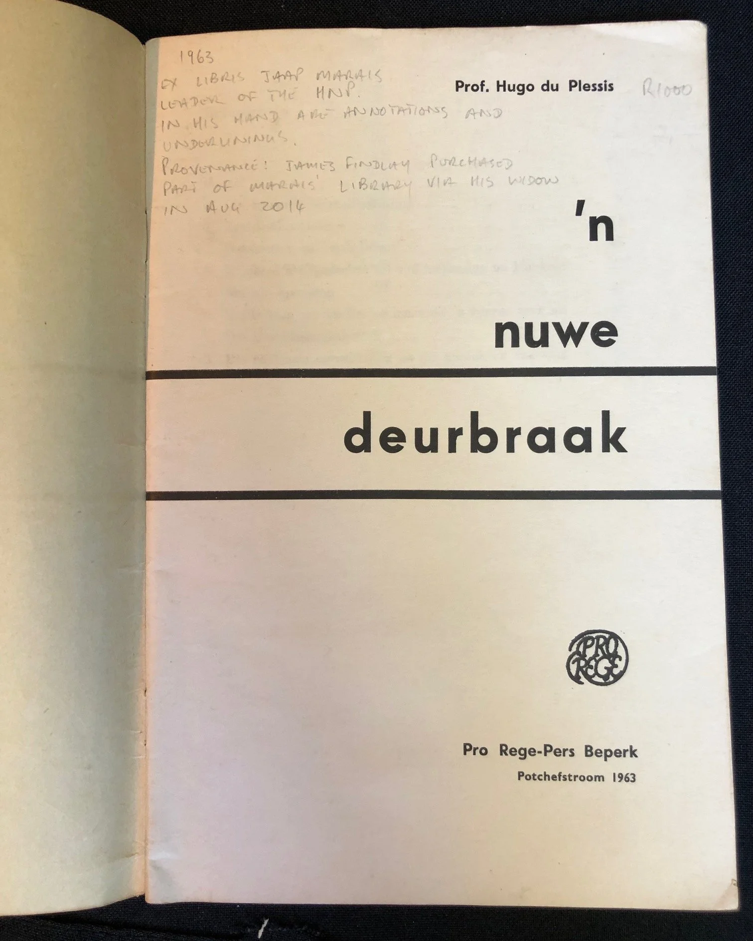 n Nuwe Deurbraak, Prof Hugo du Plessis