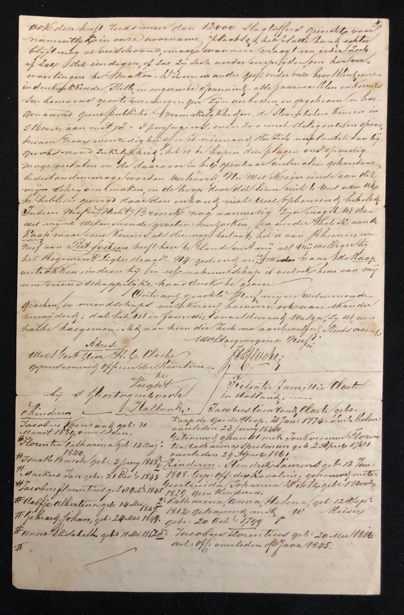 Genealogical letter: Possibly to Jacob Coenraad Cloete (1866)
