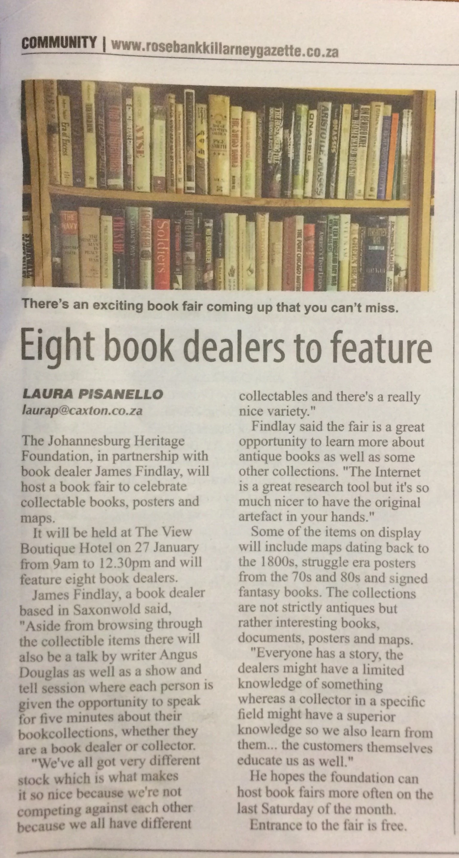 James Findlay – Rosebank Killarney Gazette- Jan 2018
