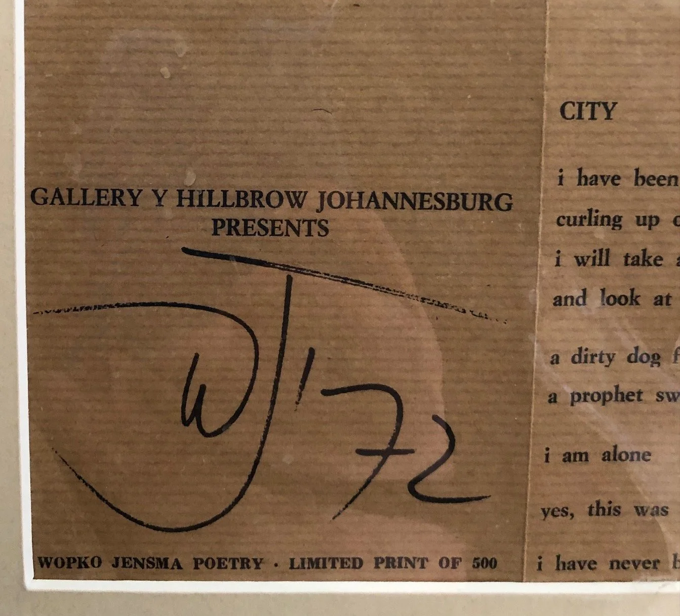 Poetry Exhibition Pamphlet, Hillbrow Johannesburg. Signed by Wopko Jensma (1972)