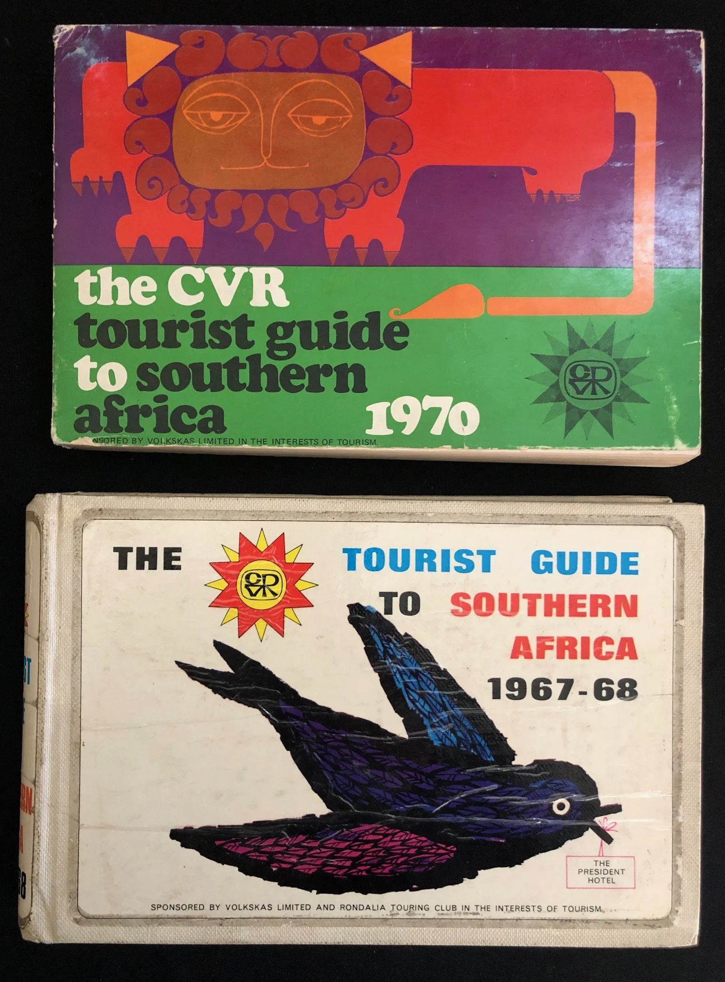 Two editions of The CVR Tourist Guide to Southern Africa (1967–68 and 1970).